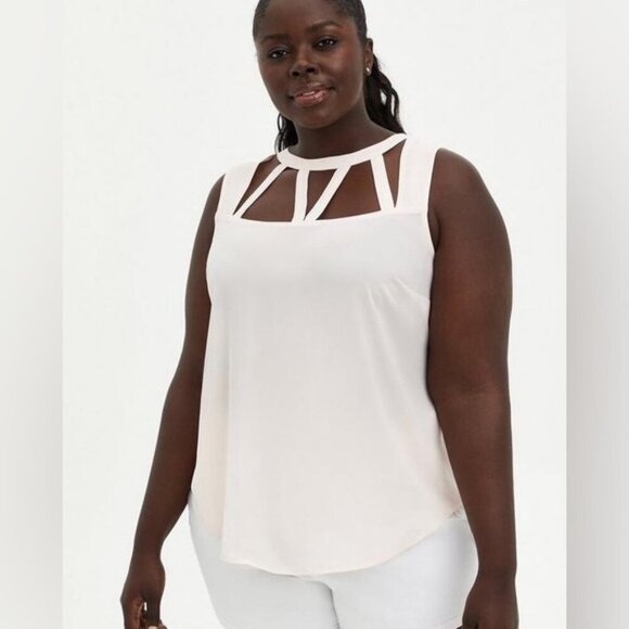 🆕 NWT Women’s torrid 2 Pearl Blush Pink Georgette Cage Front Tank 18 20 2XL XXL - Picture 4 of 13